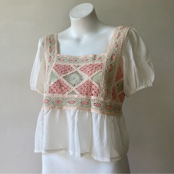 Rebellion | Crochet Sheer Fluttery Pastel Crop Tank Top - Picture 2 of 6